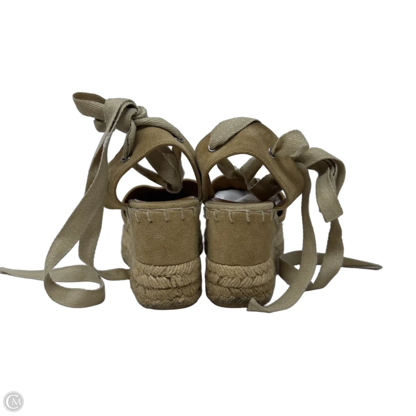 Suede  Ankle Wrap Wedge Espadrilles By Ralph Lauren Collection In Tan, Size: 7.5