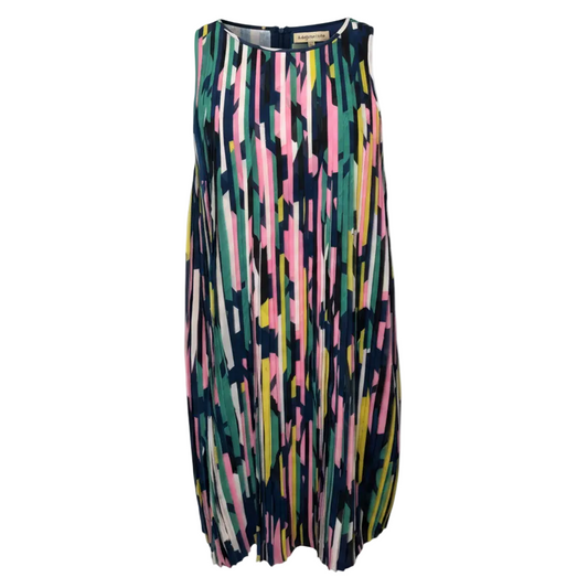Papier Print Poly Chiffon Strip-Pleated Dress Designer By Lafayette 148 In Parisian Blue Multi Print, Size: M