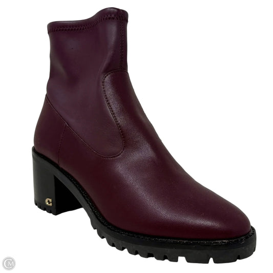 Joy Lug-Sole Leather Booties In Dark Cranberry Designer By Coach In Maroon, Size: 7