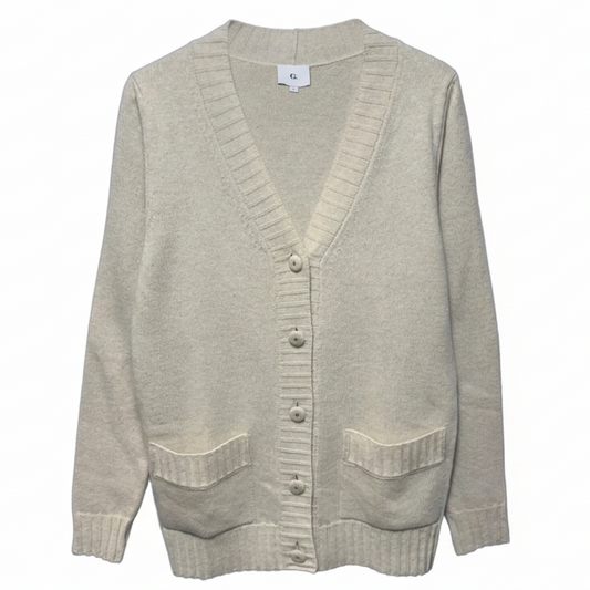 Lerer Wool Boyfriend Cardigan Sweater By G by Goop In Cream, Size: M
