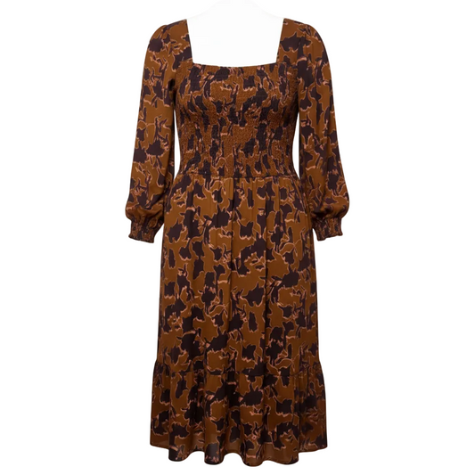 Smocked Bodice Midi Dress By Nine West Apparel In Brown, Size: XXL