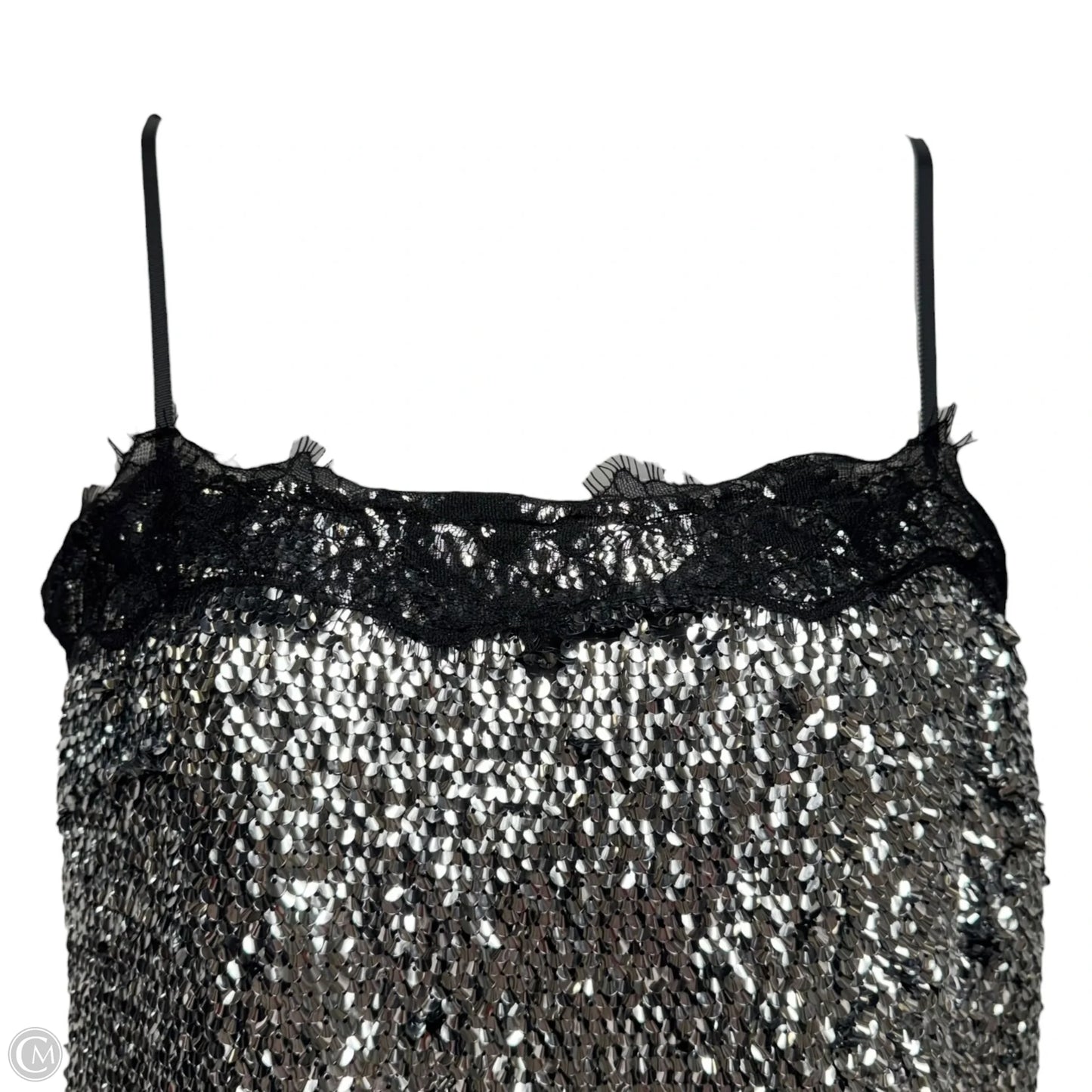 Allegra Sequin Lace Trim Dress Party Midi By Lilly Sisto x Gianni Bini In Silver, Size: 8