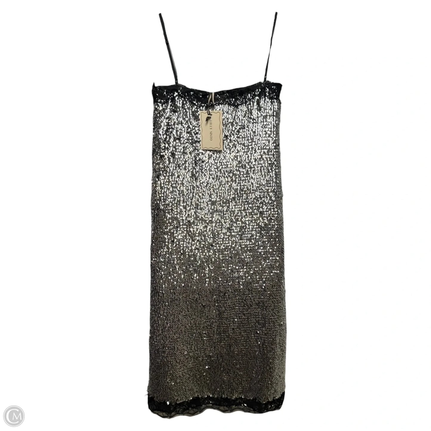 Allegra Sequin Lace Trim Dress Party Midi By Lilly Sisto x Gianni Bini In Silver, Size: 8
