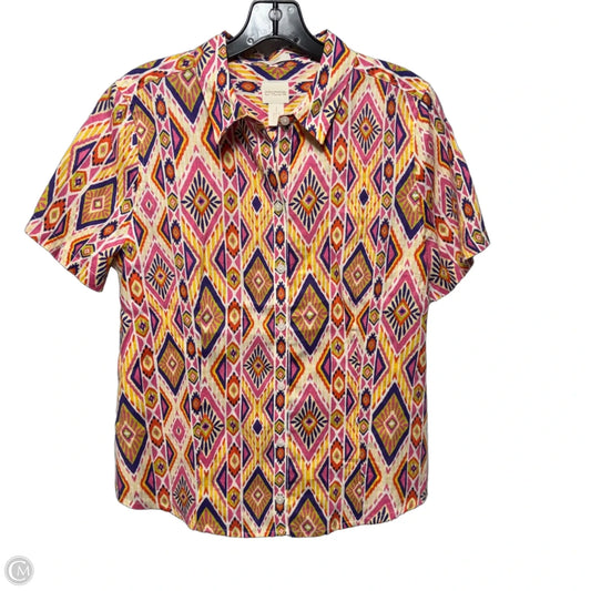 Linen Top Short Sleeve By Chicos In Multi-colored, Size: 8