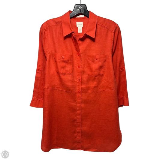Linen Top 3/4 Sleeve By Chicos In Orange, Size: 8