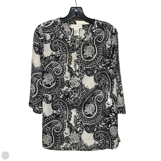 Cotton & Silk Top 3/4 Sleeve By Doncaster In Black & Cream, Size: 4