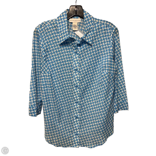 Cotton & Silk Top 3/4 Sleeve By Doncaster In Geometric Pattern, Size: 8