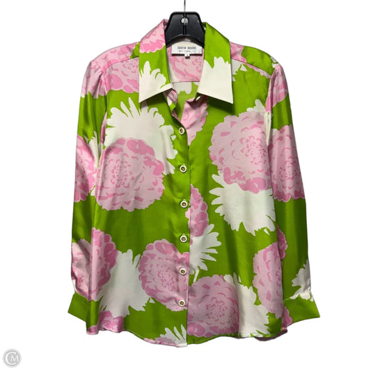 Silk Top Long Sleeve By Skirtin Around In Green & Pink, Size: 8