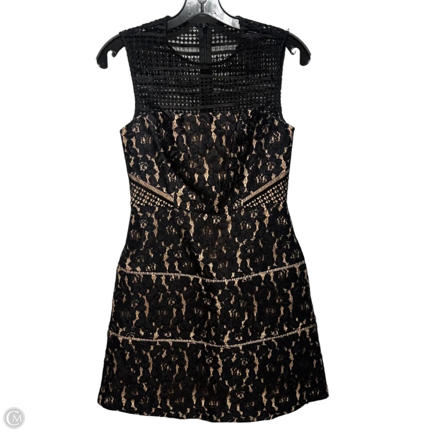 Illusion Mesh Lace Fit and Flare Cocktail Dress By Aidan Mattox In Black & Cream, Size: 2