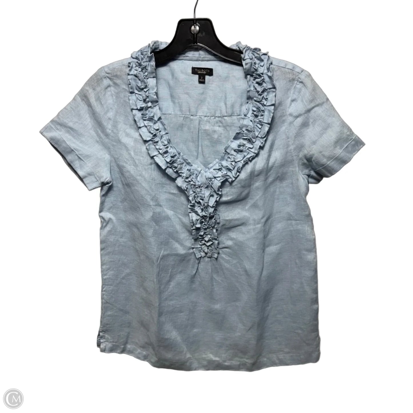 Linen Top Short Sleeve By Talbots In Blue, Size: 2