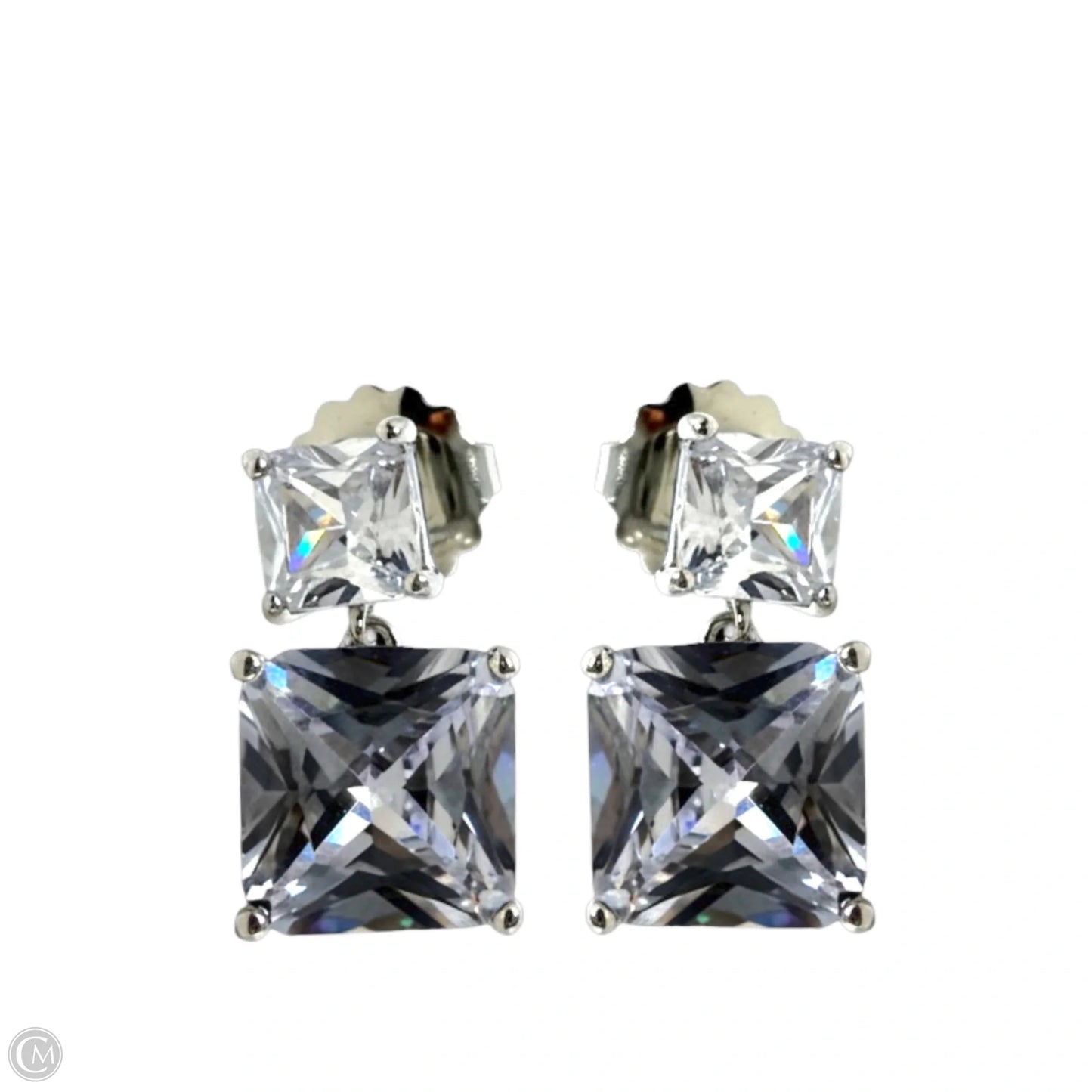 Clear CZ Double Drop Earrings