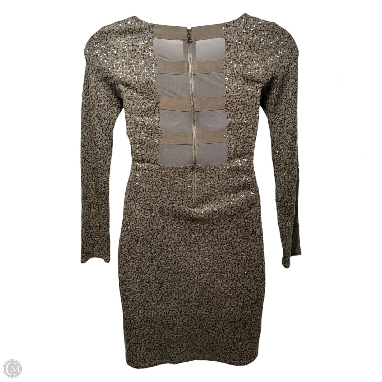 Sequin Embellished Mini Dress Designer By Alice + Olivia In Taupe, Size: M (estimated)