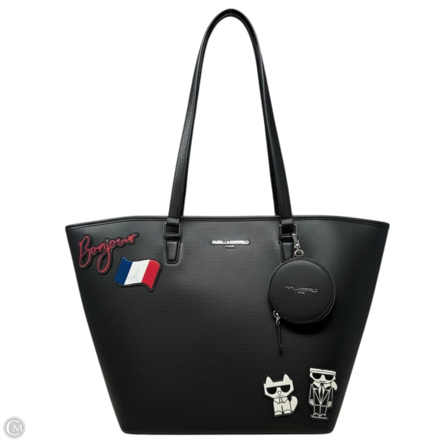 Adele Tote Bag with Iconic Patches Designer By Karl Lagerfeld, Size: Large