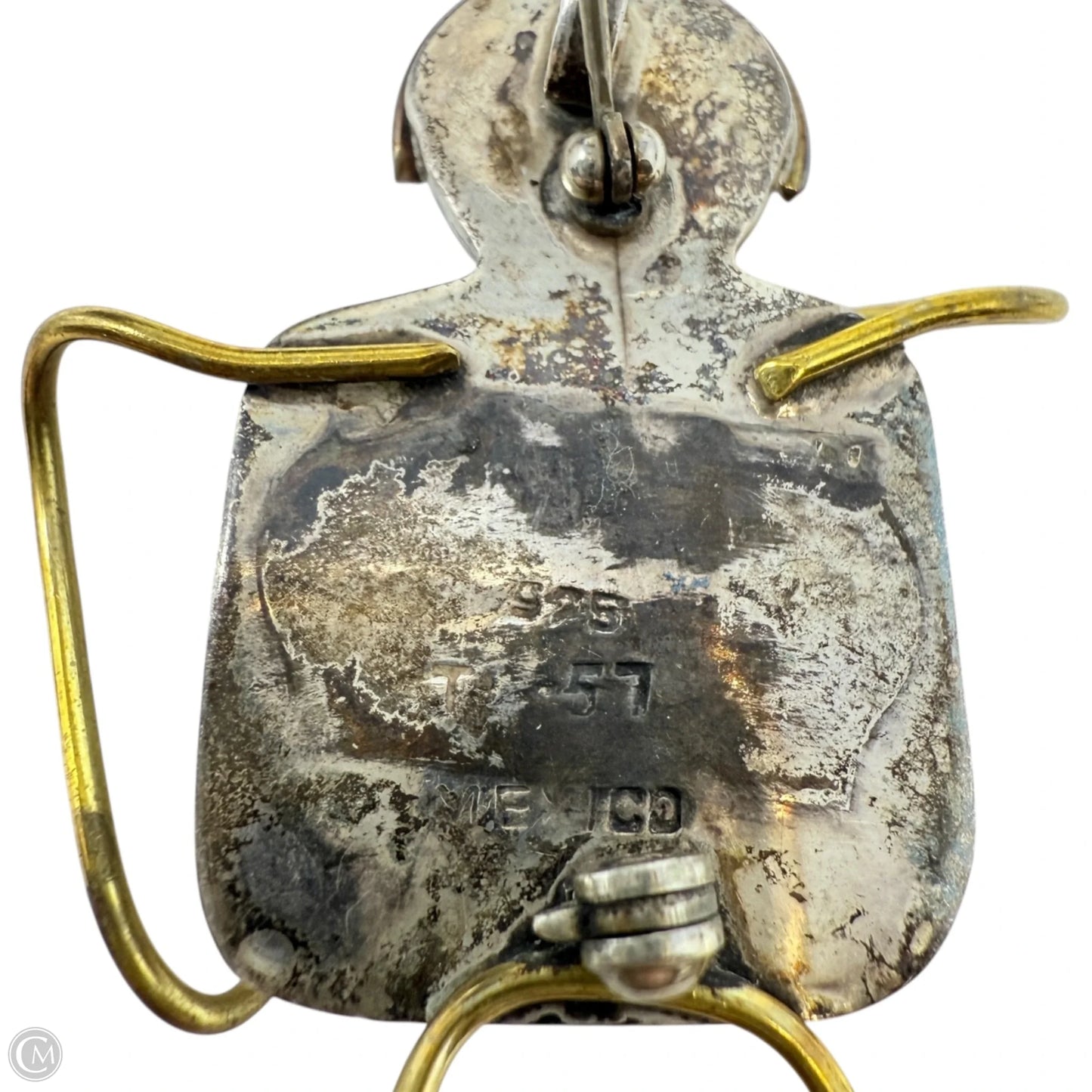 Vintage Taxco Mexico Modernist Figural Sterling Silver & Brass Pin By TF-57