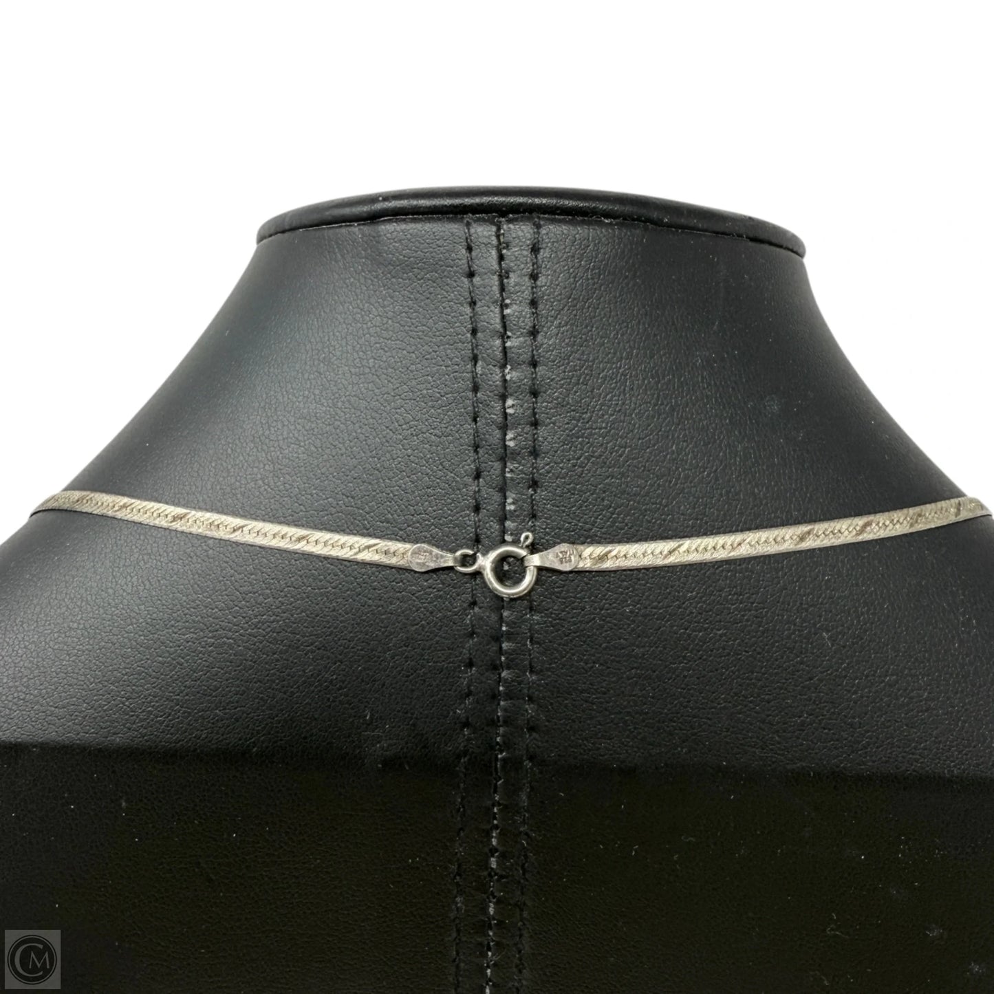 Vintage Italian Sterling Silver Etched Herringbone Chain Necklace