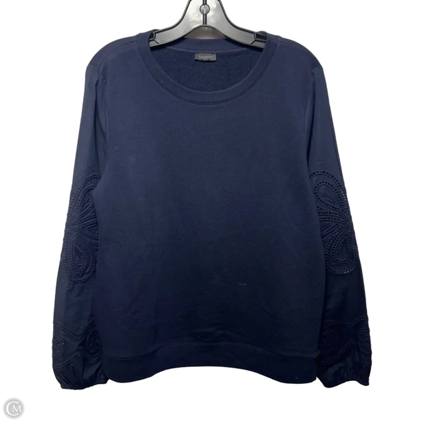 Eyelet Sleeve Top Long Sleeve By Talbots In Navy, Size: L (estimated)