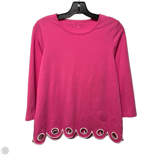 Eyelet Hem Top Long Sleeve By ELI In Pink, Size: M