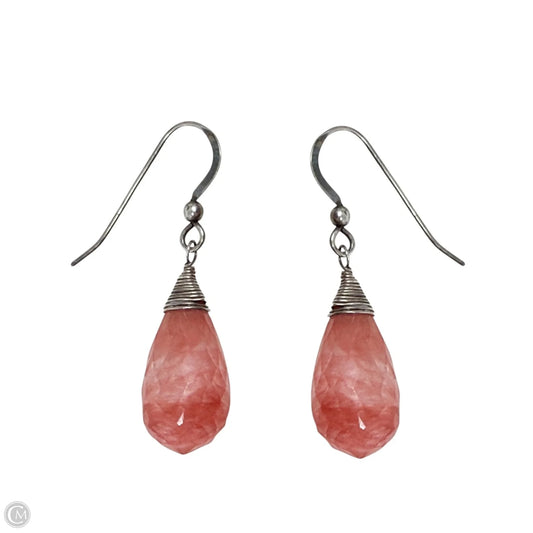 Wire Wrapped Faceted Pink Teardrop Dangle Earrings With Sterling Silver Hooks
