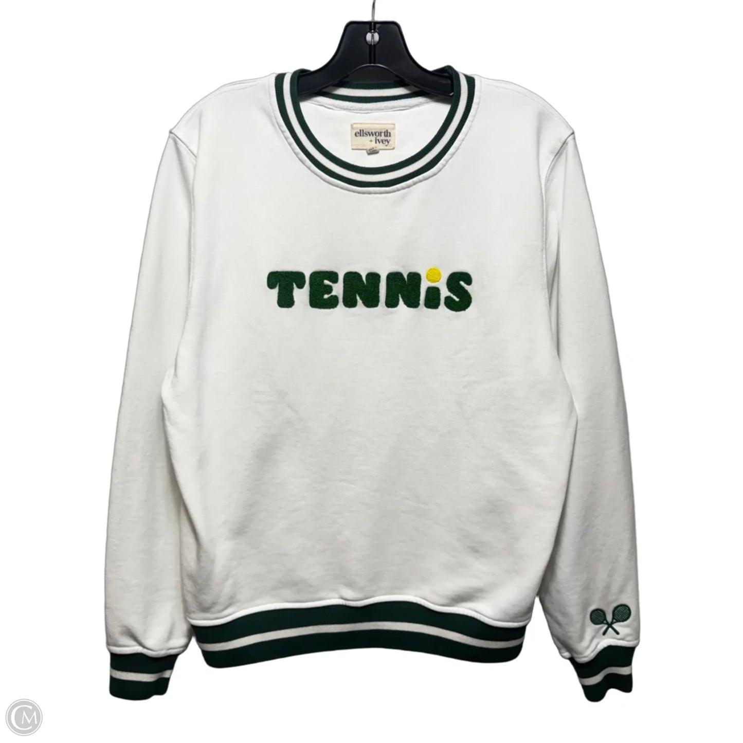 Tennis Sweatshirt Top Long Sleeve By Ellsworth + Ivey In Green & White, Size: S