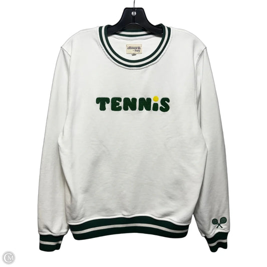 Tennis Sweatshirt Top Long Sleeve By Ellsworth + Ivey In Green & White, Size: S