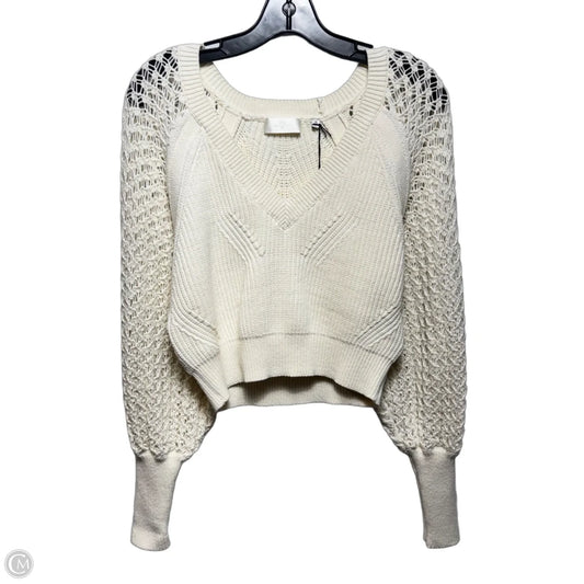 Cropped Open Knit Sleeve Sweater By 7 For All Mankind In Cream, Size: Xs