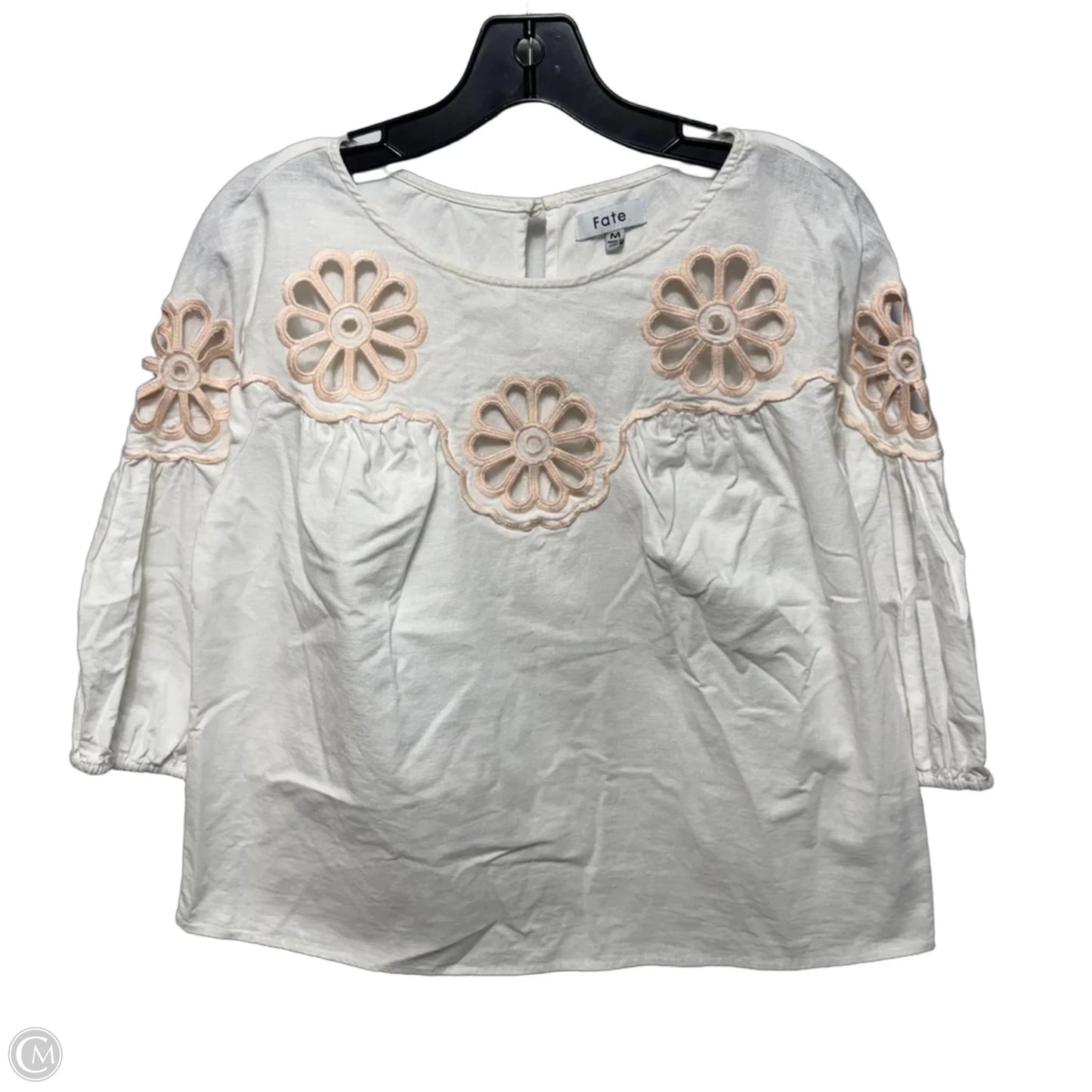 Top 3/4 Sleeve By Fate In White, Size: M