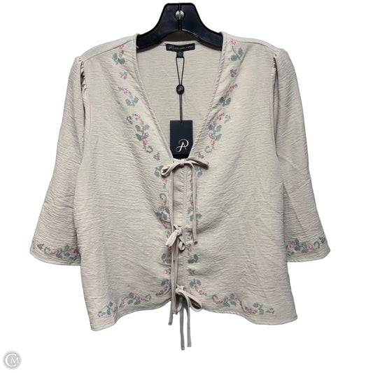 Front Tie Airflow Blouse 3/4 Sleeve By Adrianna Papell In Pebble, Size: M