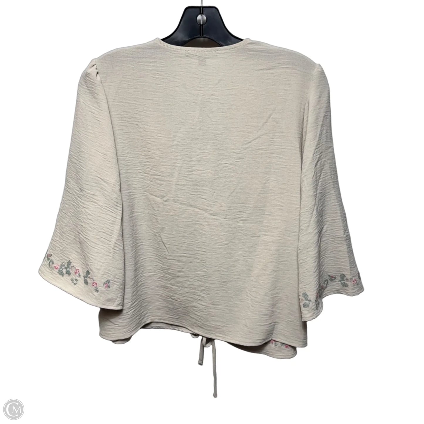 Front Tie Airflow Blouse 3/4 Sleeve By Adrianna Papell In Pebble, Size: M