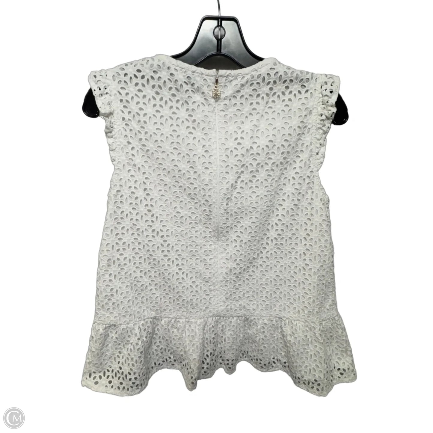 Eyelet Flounce Top Designer By Kate Spade In White, Size: 4