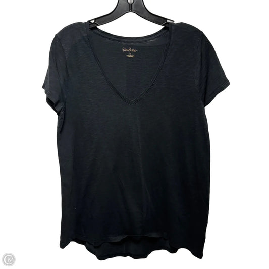 Pima Cotton V Neck Top Short Sleeve Designer By Lilly Pulitzer In Black, Size: M