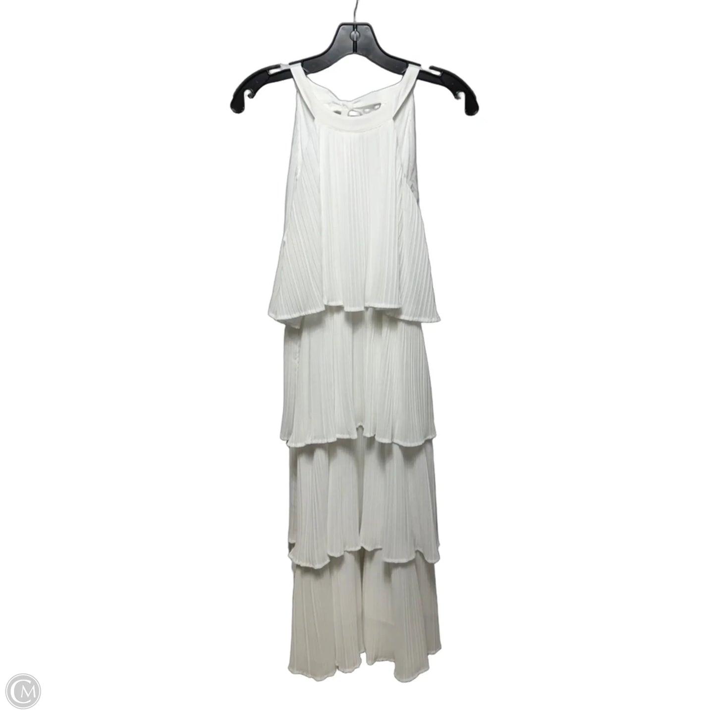 Tiered Plissé Maxi Dress In White, Size: S