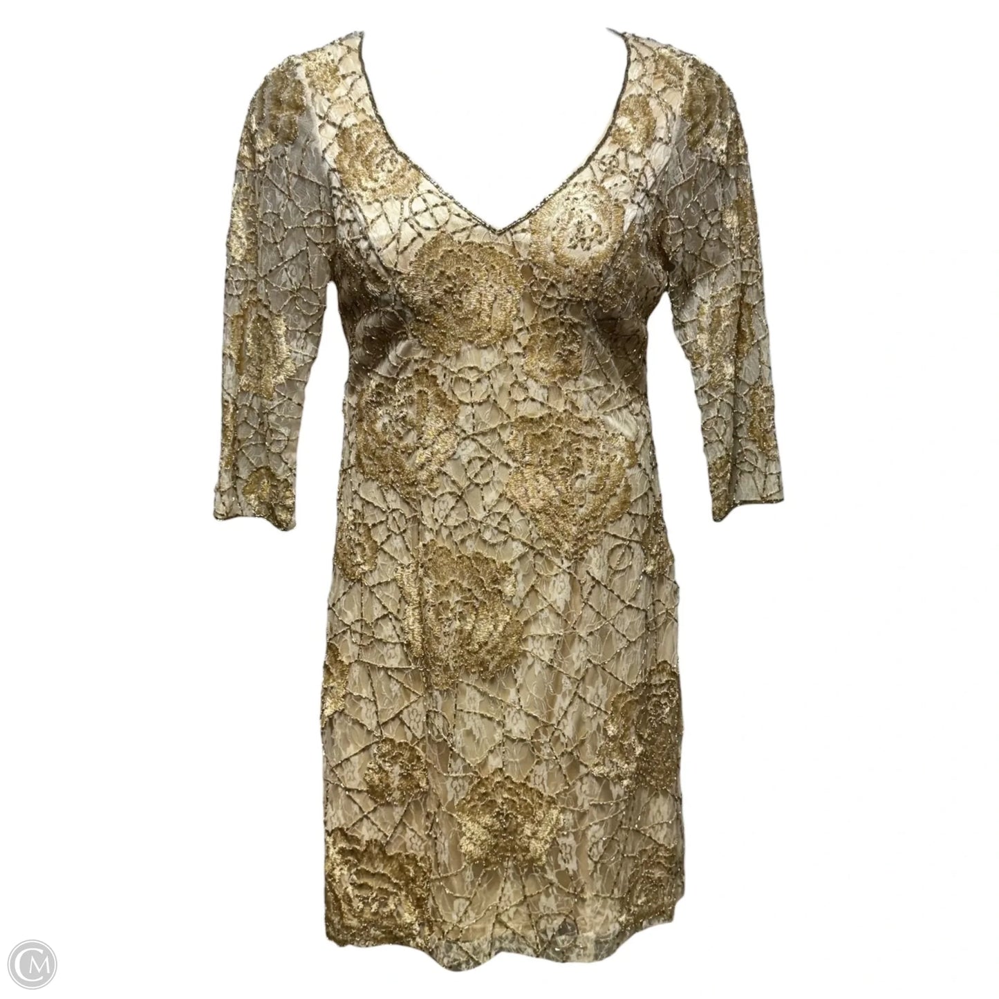 AS IS Embellished Lace Dress Party Midi By Sue Wong Nocturne In Cream, Size: 12
