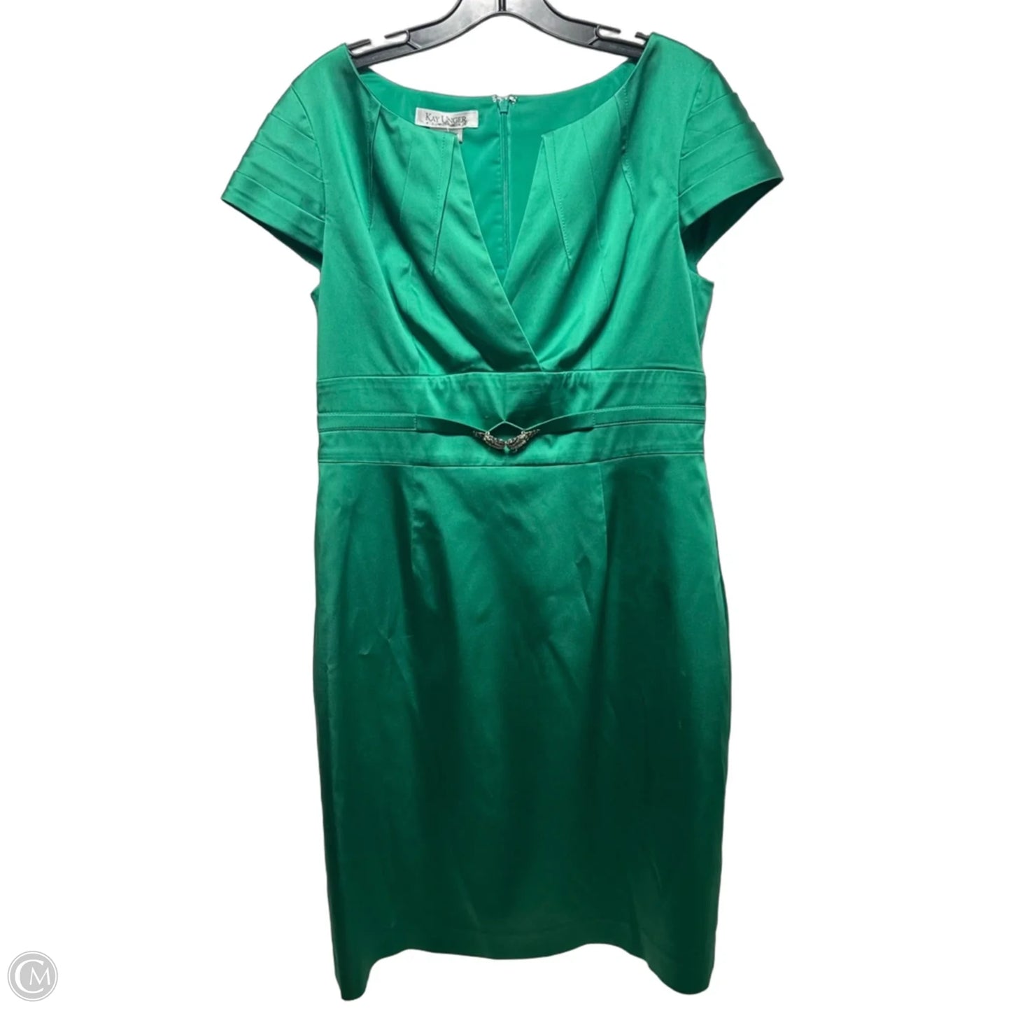 Emerald Satin Cap Sleeve Cocktail Dress By Kay Unger In Green, Size: 12