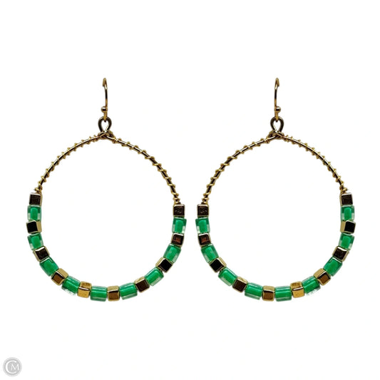 Gold & Green Bead Wrapped Dangle Earrings