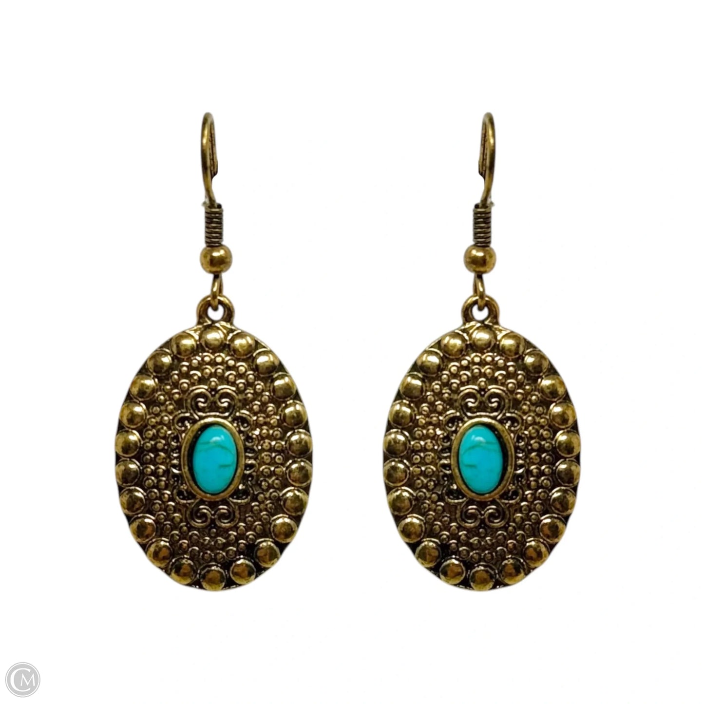 Gold Tone & Faux Turquoise Dangle Earrings