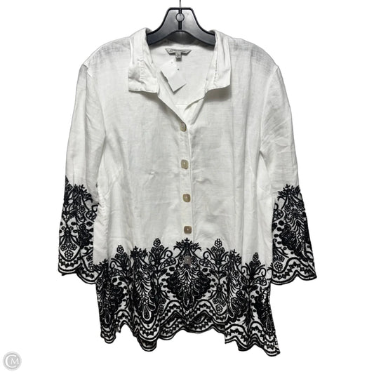 Embroidered Top 3/4 Sleeve By John Mark In White, Size: L
