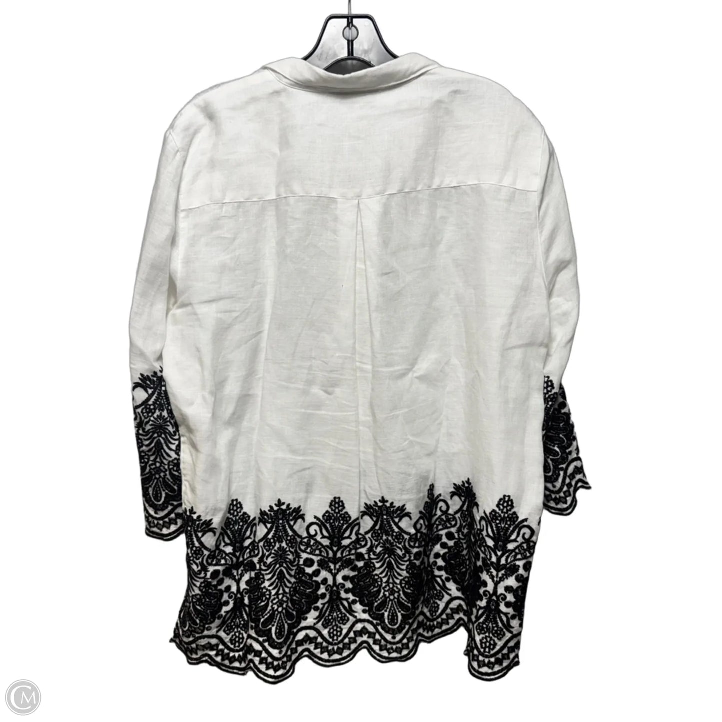Embroidered Top 3/4 Sleeve By John Mark In White, Size: L