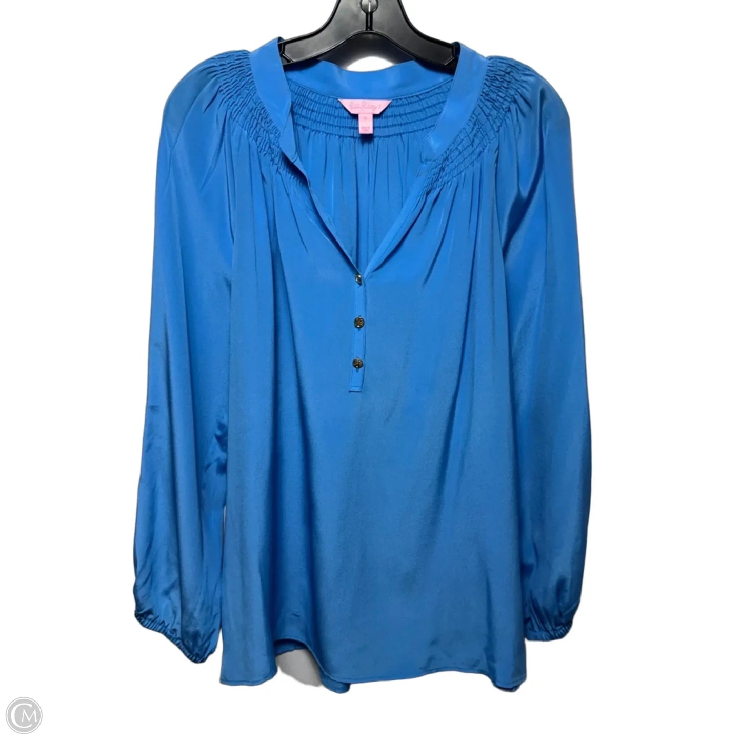 Silk Blouse Designer By Lilly Pulitzer In Blue, Size: L