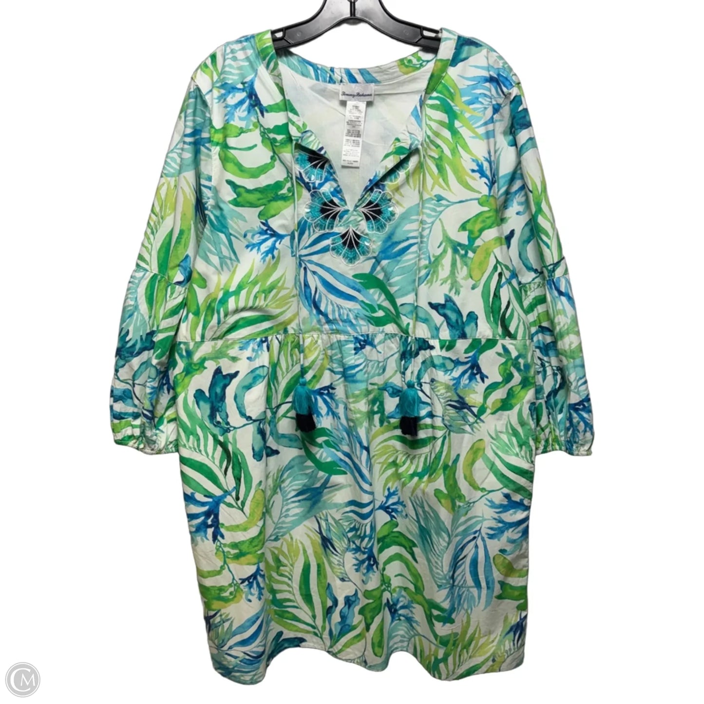 Embroidered Collar Dress Casual Short By Tommy Bahama In Blue & Green, Size: Xl
