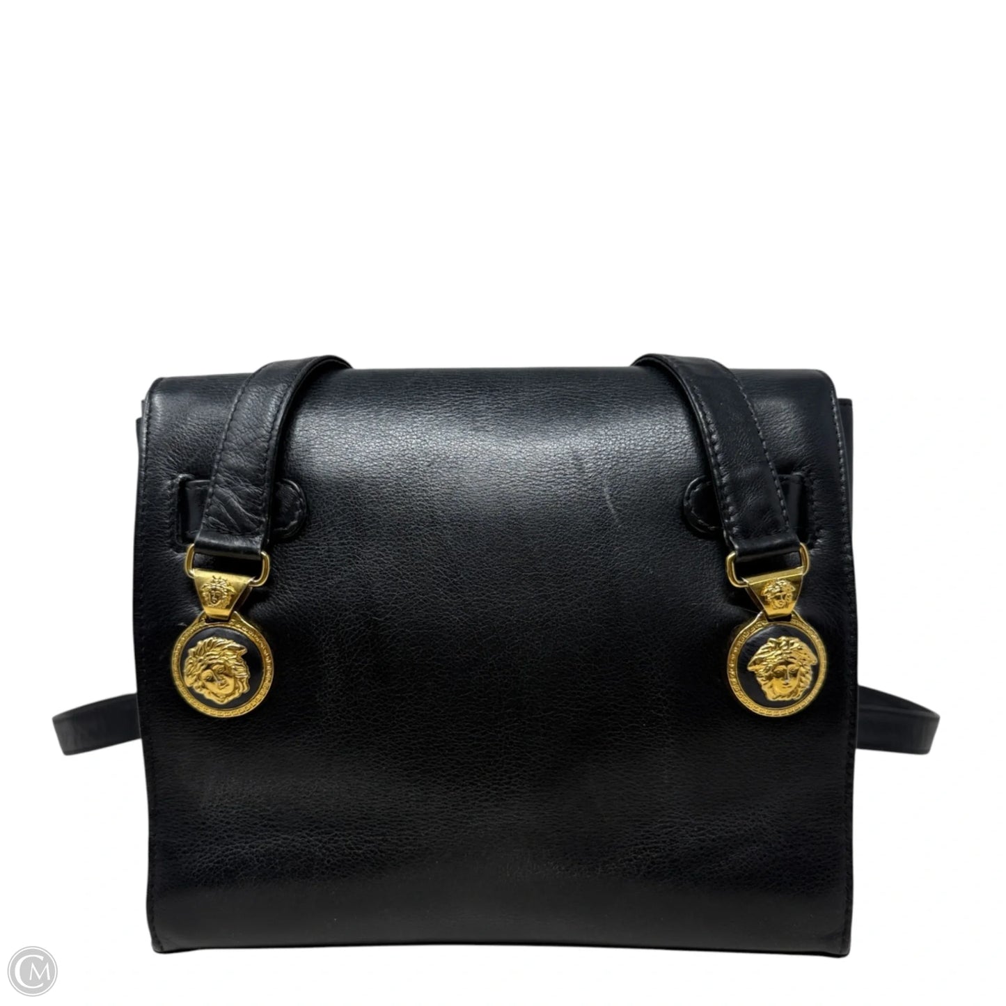 Vintage 90’s Medusa Medallion Leather Flap Shoulder Bag Luxury Designer By Gianni Versace, Size: Medium