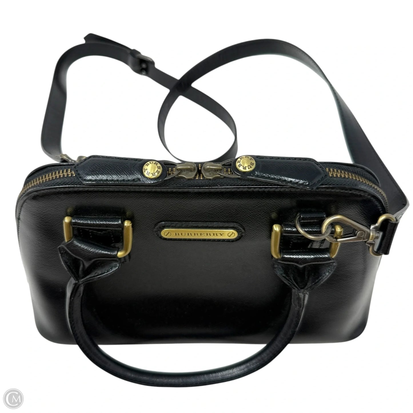 Vintage Saffiano Leather Dome Satchel Luxury Designer By Burberry, Size: Small
