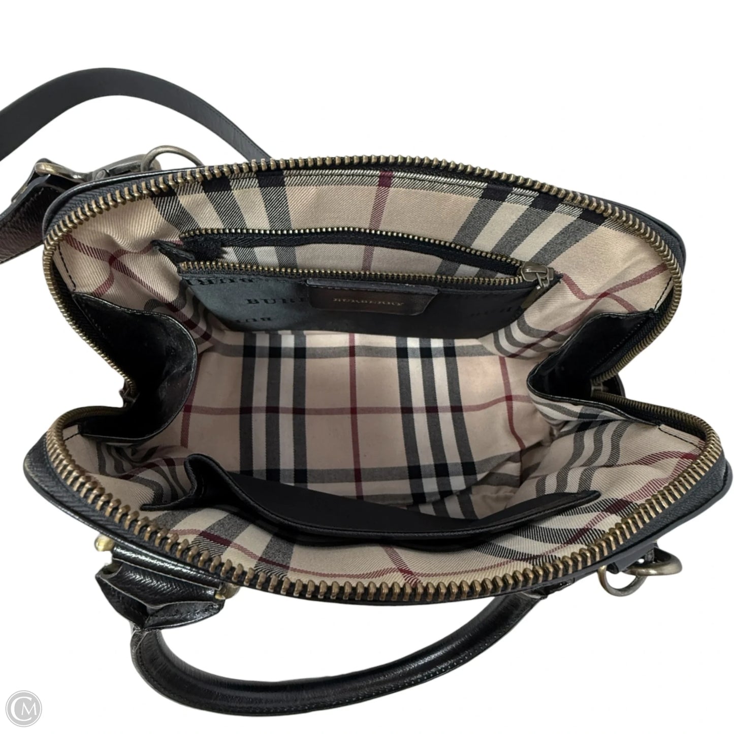 Vintage Saffiano Leather Dome Satchel Luxury Designer By Burberry, Size: Small