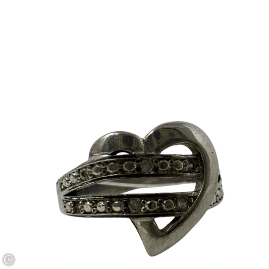 Vintage Sterling Silver & Cubic Zirconia Heart Statement Ring, Size: 9