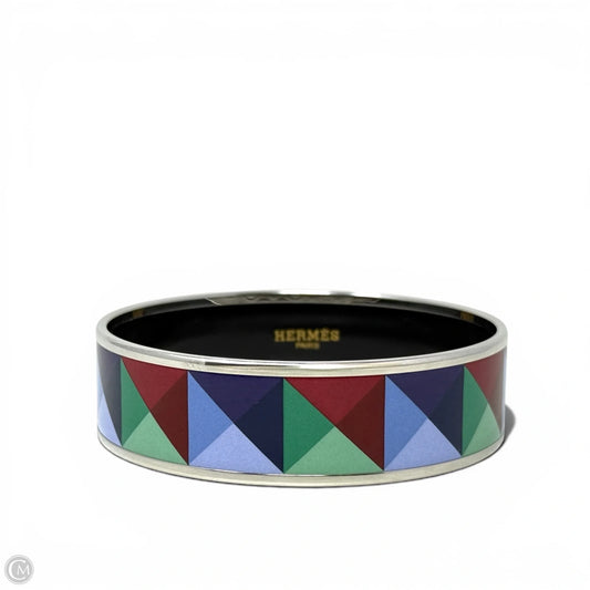 Enamel Clous en Trompe l'Oeil Palladium Plated Pyramid Enamel Bangle Bracelet Luxury Designer By Hermes
