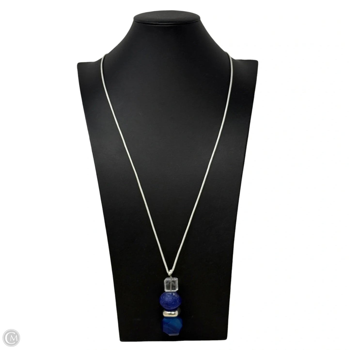Sterling Silver, Stacked Blue Semi Precious Stone On Leather Cord Pendant Necklace By Simon Sebbag