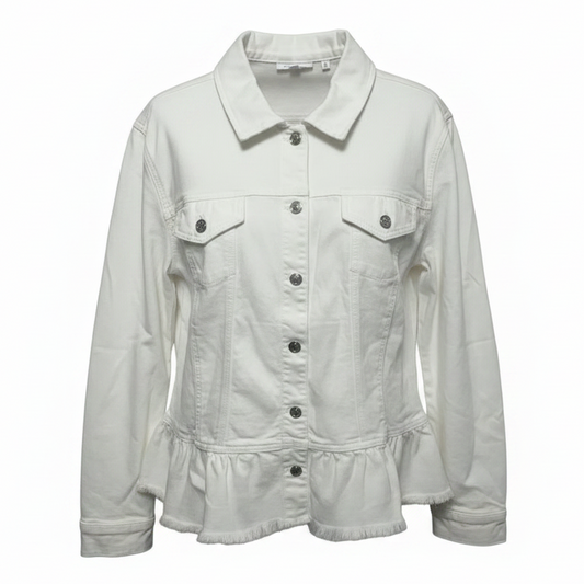 Frayed Edge Jacket Denim By Chicos In White, Size: XL
