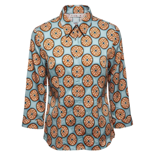 Rome Shirt By Tizzie by Dizzy Lizzie In Blue & Orange, Size: S