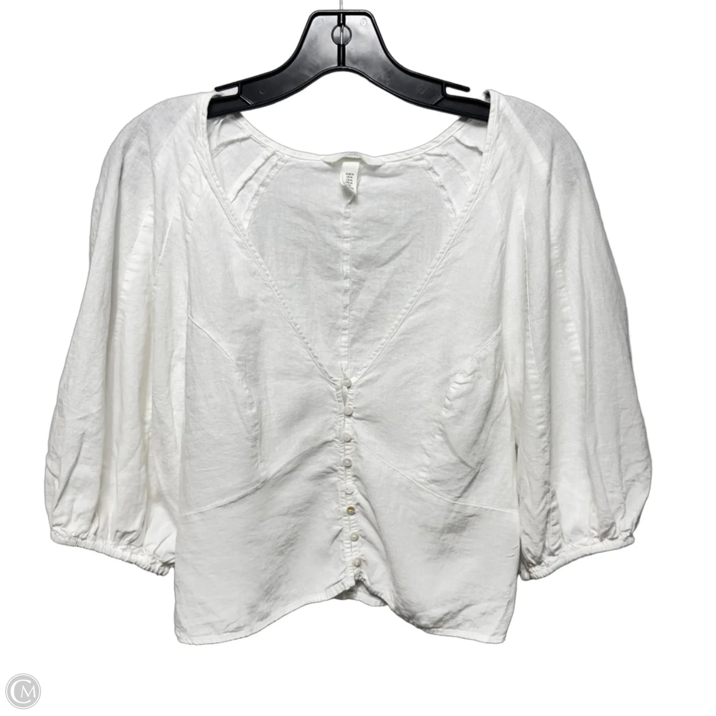 Linen Blend Top Short Sleeve By H&m In White, Size: M