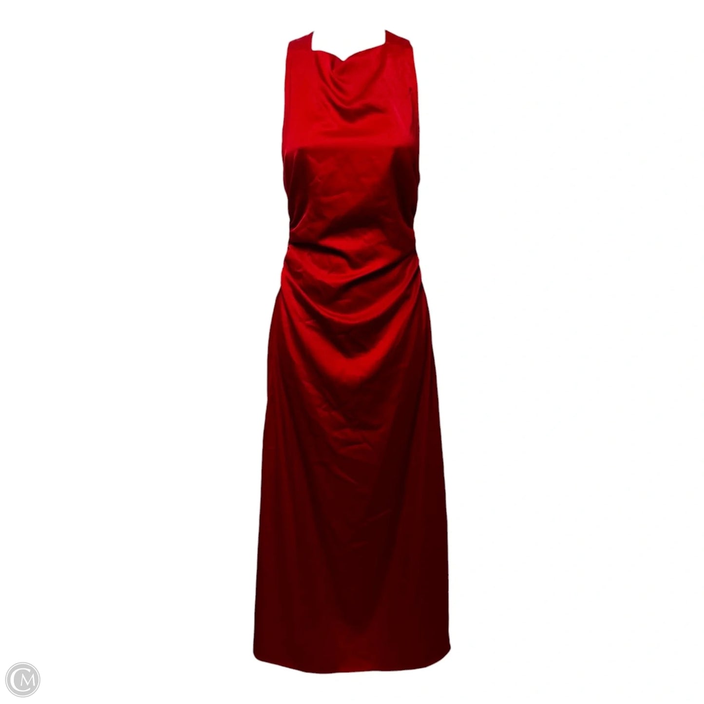 Cowl Neck Satin Cross Back Long Dress By Commense In Red, Size: S