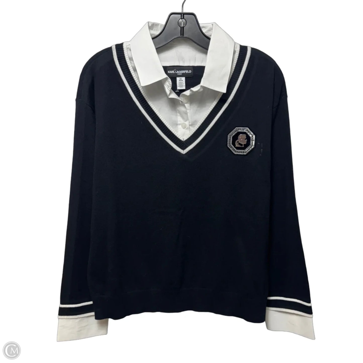 Sweater Designer By Karl Lagerfeld In Black & White, Size: M